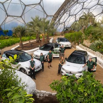 Volvo vehicles with Eden Project team members